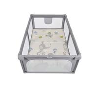 MS Parco XL + Tappeto da gioco per bambini 180 x 120 cm - Doppio lato, tappetino molto imbottito (1 cm spesso), pieghevole e con borsa per il trasporto, Giraffa/Tigre Blu