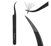 Ms.Queen Pinzette per extension per ciglia, con punta curva in microfibra, per volume, isolamento e extension classiche per ciglia, colore nero