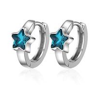 Ms.Swan - Orecchini a cerchio in argento sterling 925, con zirconi blu, a forma di stella, piccoli, per donne, ragazze e bambini, Argento sterling