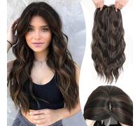 Ms Taj Capelli da donna, 50 cm, marrone cioccolato con highlights ondulato, per donne con capelli diradanti, clip in wiglet sintetici, parrucchiere con frangia