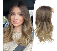 Ms Taj Extension per capelli da donna, 45 cm, da castano cenere con radici a biondo miele, balayage, ondulati, per capelli sottili, capelli sintetici, volume extra, cambio rapido dell'acconciatura