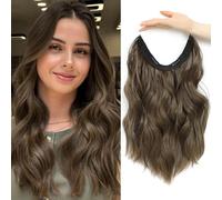 Ms TAj Halo Extension per capelli castano castano con clip, 50,8 cm, con clip rimovibili, invisibili, capelli ricci sintetici segreti, per donne