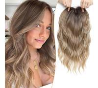 Ms Taj Particelle per capelli da donna, 40 cm, biondo marrone con root scuro ondulato, per donne con capelli diradanti, clip in wiglet sintetici