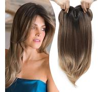 Ms Taj Topper per capelli per diradare i capelli, 45,7 cm, marrone con radice scura, extension per capelli lunghi a strati, sintetiche, aggiungono volume, capelli lisci naturali con clip per donne