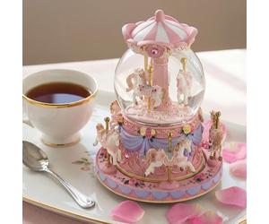 MS. WENNY Carousel,Carillon con neve a forma di globo musicale, regalo per anniversario, compleanno, per moglie, figlia, fidanzata, mamma, San Valentino, giostra con luci gioca castello nel cielo