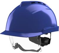 MSA V-Gard 930 - Casco protettivo con ventilazione e visiera per cantieri e industriali, conforme alla norma DIN EN 397 per lavoro, colore: Blu