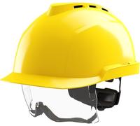 MSA V-Gard 930 - Casco protettivo con ventilazione e visiera, per cantieri e industrie, conforme alla norma DIN EN 397, per lavoro, giallo