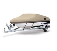 MSC - Copertura per barche rimorchiabili, in poliestere Oxford resistente, adatta a barche con scafo a V, tri-scafo e runabout (modello B, lunghezza 426-487 cm, larghezza baglio max 228,6 cm, beige)
