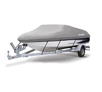 MSC - Copertura per barche rimorchiabili, in poliestere Oxford resistente, adatta a barche con scafo a V, tri-scafo e runabout (grigio, modello AA, lunghezza 366-427 cm, larghezza baglio max 173 cm)
