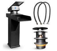 MSC Rubinetti a cascata neri per lavandino del bagno - Rubinetto miscelatore da bagno con leva singola mono quadrata, rubinetto moderno da bagno costruzione in ottone massiccio resistente e flusso