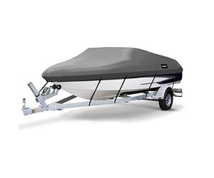 MSC Telo di copertura impermeabile per barche in tela di poliestere 600D di grado marino, resistente, adatto a V-Hull, Tri-Hull, Runabout Boat Cover (modello F - Lunghezza 48-50 cm, larghezza del
