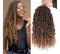 Mscat 14 Inch 8 Packs Ombre River Goddess Faux Locs Crochet Hair Wavy With Curly Ends Pre-looped River Locs Synthetic Crochet Braiding Bohemian Faux Locs Hair Extensions (14Strands/Pack T27#)