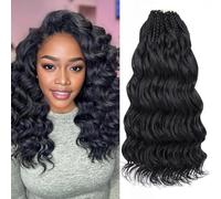 Mscat 14 Inch Pre Looped Ocean Wave Crochet Hair 8 Pack Black Boho Ocean Braids Pre Twisted Synthetic Deep Wavy Crochet Hair for Women 1B#