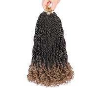 Mscat 14 Inch Wavy Senegalese Twist Crochet Hair 8 Pack Pre-Looped Passione Twist Crochet Hair With Curly Ends Sintetic Ombre Havana Twist Braiding Hair Extension for Women Kids T27#