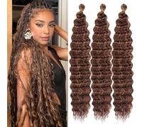 Mscat 18 Inch Ocean Wave 3 Pack Crochet hair Extexsions Long Braids Bungundy Deep Wave Synthetic Hair Braiding Hair for Black Women 4M27#