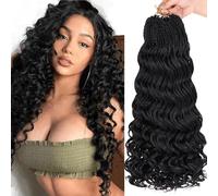 Mscat 18 Inch Pre Looped Ocean Wave Crochet Hair 8 Pack Black Boho Ocean Braids Pre Twisted Synthetic Deep Wavy Crochet Hair for Women 1B#