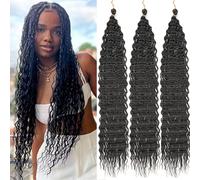 Mscat 24 Inch Ocean Wave 3 Pack Crochet hair Extexsions Long Braids Deep Wave Synthetic Hair Braiding Hair for Black Women 1B#