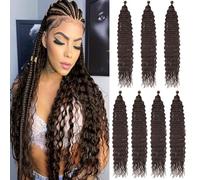 Mscat 24 Inch Ocean Wave 7 Pack Uncinetto capelli Extexsions Long Braids Dark Brown Deep Wave Synthetic Hair Braiding Hair for Black Women 4#