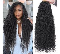 Mscat 24Inch 8 Packs Goddess Faux Locs Crochet Hair 12Strands/pack Wavy With Curly Ends Pre-looped Bohemian Hippie Locs Crochet Braids Hair Extensions (12Strands/Pack 1B#)