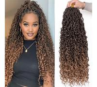 Mscat 24Inch 8 Packs Ombre Goddess Faux Locs Crochet Hair 12Strands/pack Wavy With Curly Ends Pre-looped Bohemian Hippie Locs Crochet Braids Hair Extensions (12Strands/Pack T27#)