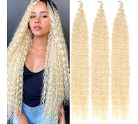 Mscat 30 Inch Ocean Wave 3 Pack Crochet hair Extexsions Long Blonde Deep Wave Synthetic Hair Braiding Hair for Black Women 613#