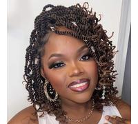 Mscat 8 Inch Wavy Senegalese Twist Crochet Hair 8 Pack Pre-Looped Passione Twist Crochet Hair With Curly Ends Sintetic Ombre Havana Twist Braiding Hair Extension for Women Kids T30#