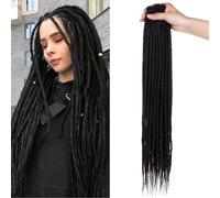 Mscat Extension per capelli con dreadlock da 61 cm, 20 ciocche nere morbide in stile hippie, dreadlock sintetici da 0,6 cm di larghezza, realizzati a mano, stile reggae, uncinetto e treccia