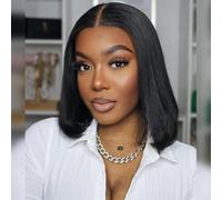 mscoco Parrucca Bob Parrucca per capelli umani Parrucca Bob Capelli umani Parrucche senza colla Capelli umani per donne nere Indossare Go Nodi pre-sbiancati Cappuccio d'aria Pre-Cut 6 × 5 HD Parrucche