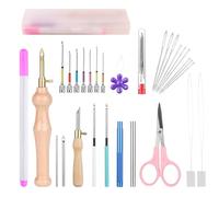MSDADA 30 Pezzi Punch Needle Kit, Ago Magico per Ricamo con Aghi Regolabili, Manico in Legno e Metallico, per Adulti e Principianti, Ideale per Decorazione e Regali