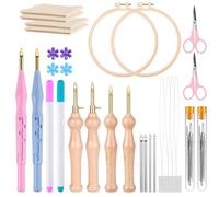 MSDADA 42 Pezzi Punch Needle Kit, Ago Magico per Ricamo Regolabile, Penna e Tela per Punto Croce per Lavori Fai da Te (Blu+Rosa)