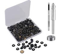 MSDADA 50 Set Bottoni a Pressione Professionali Nero, Snap Fasteners in Acciaio Inox 15mm con Base e Punzoni per Fai da te e Riparazioni