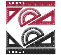 MSDADA Set di 8 righelli da 20 cm, in lega di alluminio, goniometro matematico, set di strumenti ideali per disegnare, misurare studenti, insegnanti, architetti, ingegneri (nero + rosso)