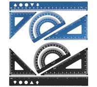 MSDADA Set di 8 righelli da 20 cm, in lega di alluminio, goniometro matematico, set di strumenti ideali per disegnare, misurare studenti, insegnanti, architetti, ingegneri (nero + blu)
