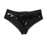 MSemis 6 Modelli Perizoma in Pelle Donna Wetlook Nero Mutande Micro Slip Lingerie Erotico G-String Mutandine del Cuoio Biancheria Intima da Notte in Pizzo Fiocco Underwear Nero C M