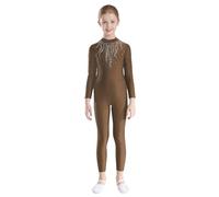 MSemis Bambina Body da Ginnastica Artistica Manica Lunga Tuta Intera da Pattinaggio Artistico Jumpsuit Sportiva da Allenamento Body Ginnastica Ritmica Dancewear Performance Marrone 5-6 anni