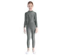 MSemis Bambina Body da Ginnastica Artistica Manica Lunga Tuta Intera da Pattinaggio Artistico Jumpsuit Sportiva da Allenamento Body Ginnastica Ritmica Dancewear Performance Grigio 15-16 anni