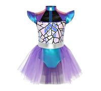 MSemis Bambina Set Costume Alieni Bambine Di Alieno Per Alien Spaziale | Vestito Tutù Con Maniche Ad Aletta,Sfumature Colore,Unitard Apertura Al Collo,Costume Cosplay,Festival,Spettacoli Teatrali