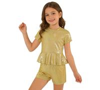 MSemis Bambini Costumi Da Ballo Latino A Due Pezzi Per Ragazze Set Shorts E Top Lucido Set Shorts Ballo Hip Hop Abbigliamento Da Per Ragazze Oro 5-6 anni