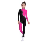 MSemis Body Ginnastica Artistica Bambina Manica Lunga Balletto Leotards Tuta Intera da Pattinaggio Artistico Body Danza Classica Jumpsuit da Allenamento Dancewear Rosa caldo 7-8 anni