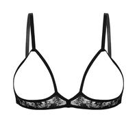 MSemis Brassière in Pizzo Donna Reggiseno Aperto Spalline Regolabili Underwear Push Up Bra Sexy Bralette a Triangolo Hot per Sesso Camisole Erotico Babydoll Latex Lingerie Nero S
