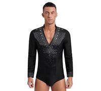 MSemis Camicia Body da Pattinaggio Artistico Uomo Manica Lunga Body Danza Classica Ballo Latino Americano Tango Costumi Prestazioni Danza Samba Rumba Salsa Jazz Dancewear Nero M