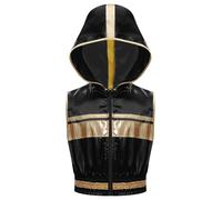 MSemis Canotta Sportiva da Muay Thai MMA Kickboxing Bambino Ragazzo Canottiera da Boxe Combattimento Tank Top da Allenamento con Cappuccio e Zip Gilet Sportivo Boxe Nero 9-10 Anni