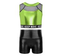 MSemis Completo Sportivo da Allenamento da Bambina Tuta da Ginnastica Artistica Crop Top Danza Moderna Hip Hop Reggiseno Sportivo + Pantaloncini Verde fluorescente A 13-14 anni