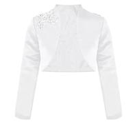 MSemis Coprispalle Cardigan Bambina Raso Bolero Bambina Cerimonia Bianco Blu Giacca Corto da Festa Battesimo Comunione Formale con Fiori Abito da Matrimonio Sposa, 4-16 Anni Bianco A 11-12 Anni