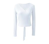 MSemis Coprispalle Donna Manica Lunga Scaldacuore Top da Danza Classica Scollo a V Maglia a Incrocio T-Shirt Top da Balletto Maglione Slim Fit Ballerina Jazz Danza Moderna Avorio S