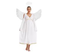 MSemis Costume Angelo Bianco Donna con Ali d'Angelo Bianche Costume per Halloween Cosplay Costume Carnevale Natale Abito Natalizio Costume da Angelo Ingenuo Travestimento Avorio 3XL