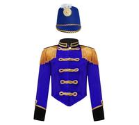 MSemis Costume da Banda Majorette Bambini Ragazzi Uniforme da Soldatino Giocattolo Giacca da Schiaccianoci con Cappello Costumi Domatore Circo Costume Carnevale Halloween Blu reale 11-12 anni