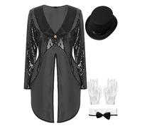 MSemis Costume da Direttore di Circo Donna con Paillettes Ringmaster Costume Frac Cappotto Domatrice Presentatrice del Circo Giacca Medievale con Cappello Guanti Fiocco Nero S