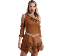 MSemis Costume da Indiana per Donna Costume da Nativo Americano Vestito Indiana Nativa d'America con Nappe Frange Costume Principessa Guerriera dell'Antica Grecia Cosplay Marrone M