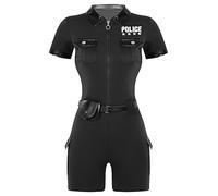 MSemis Costume da Poliziotta Sexy Curvy Donna Costume da Polizia con Cintura e Borsetta Costume Poliziotta Agente di Polizia Uniforme Impertinente Costume Sexy da Polizia Nero M